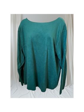 Oscar de la Renta Teal Velvet Long Sleeve Top - XL